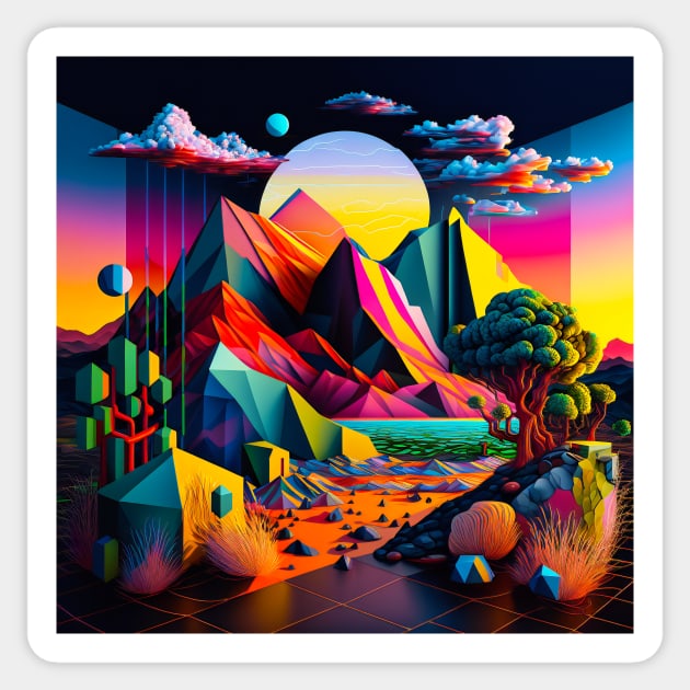 Sunsetting 3 (Synthwave Geometric Landscape) Sticker by PsychedelicPour